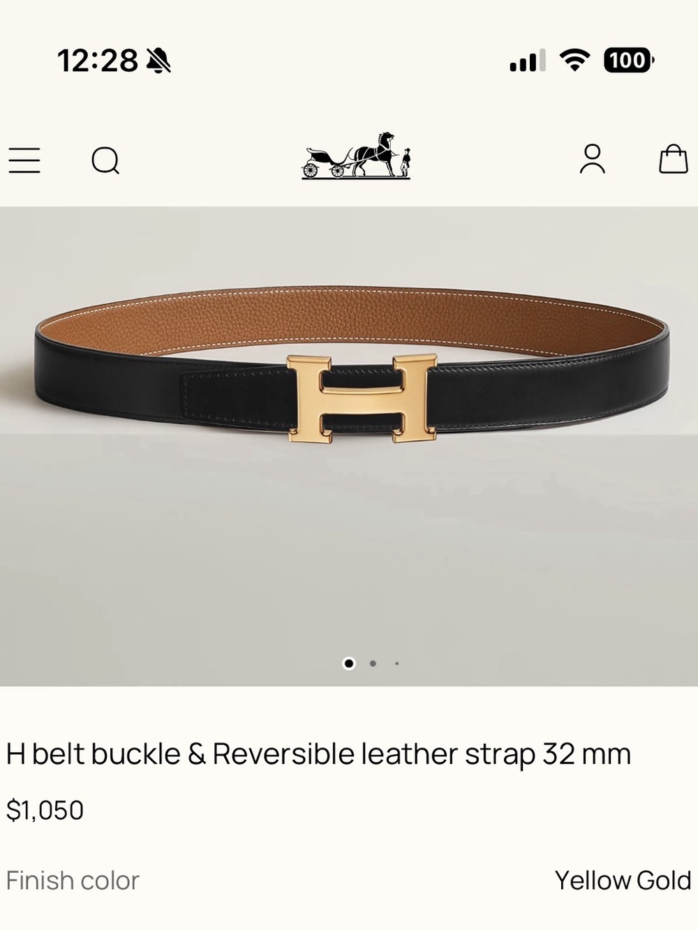 AUTHENTIC Hermès Reversible Belt Strap & H Buckle Set Leather Belt in